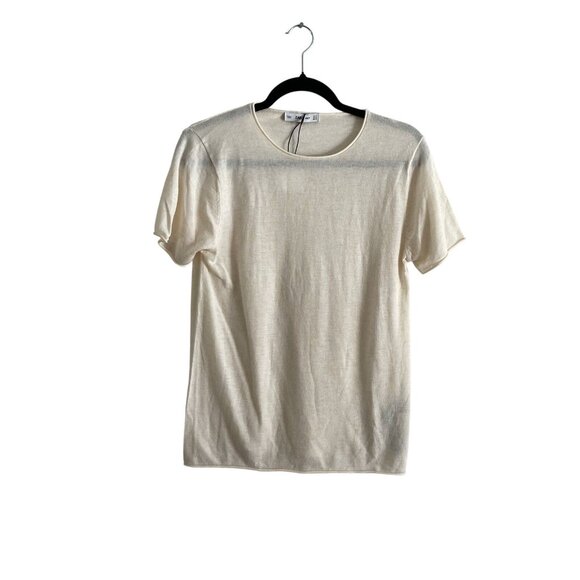 Zara Sweaters - Zara Knit Women M Beige Wool Blend Sheer Lightweight Short Sleeve Sweater NWT